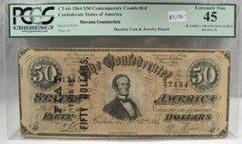 1864 $50 Confederate Civil War Counterfeit Banknote w Advertisement PC-187 - $2,650.05