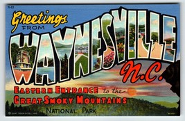 Greetings From Waynesville North Carolina Large Big Letter Linen State Postcard - £7.13 GBP