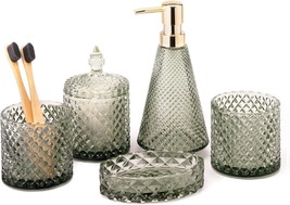 5Pcs Diamond Glass Bathroom Accessories Complete Set Triangle Vintage Lotion Dis - £54.85 GBP