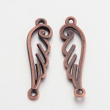 4 Angel Wing Charms Connector Links Antique Copper Tone 2 Hole Pendants 33mm - $3.47