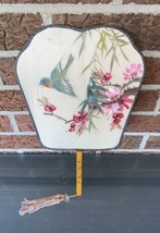 Vintage Japanese Fan Geisha and Bird Hand Painted On Silk Paddle Fan - $49.48