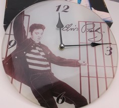Elvis Presley Jailhouse Rock Glass Wall Clock Black &amp; White Signature Niop - £15.62 GBP