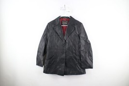 Vintage 90s Streetwear Womens Medium Distressed Collared Leather Jacket Coat - £51.39 GBP