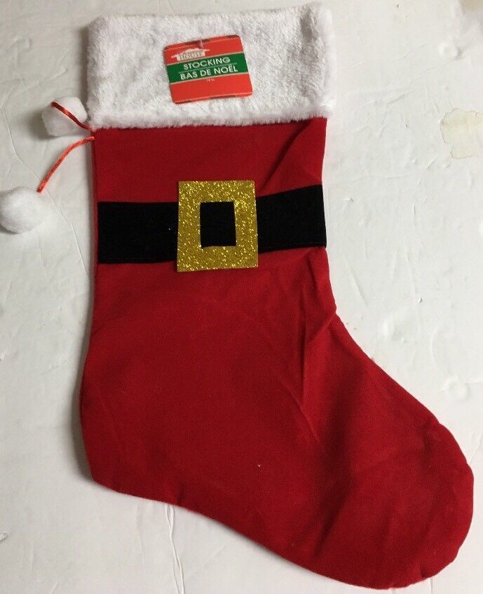 RED AND WHITE WITH BLACK BELT CHRISTMAS STOCKING 19 INCH NEW SHIPS N 24 HR - $16.01