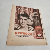Redwood Aqua Velva Woman Whispering in Man&#39;s Ear Vintage Print Ad 1968 - £8.57 GBP
