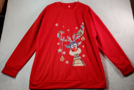 Christmas Sweatshirt Unisexs Large Red Long Raglan Sleeve Round Neck Pul... - £8.46 GBP