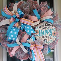 Welcome Wreath Happy Place Decor 22x8 Porch Accent - $54.99