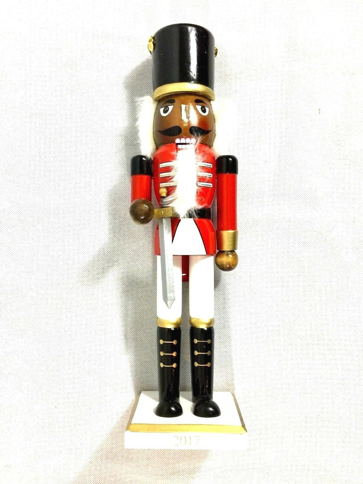 Nutcracker Soldier Beard Sword Hat w/Chains Wood 15" Christmas Dark Skin Rare - $35.02