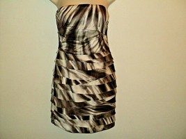 BEBE Dress Size S Tiered Layered Overlay Brown Abstract Strapless Above Knee - £15.94 GBP