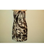 BEBE Dress Size S Tiered Layered Overlay Brown Abstract Strapless Above ... - £16.08 GBP