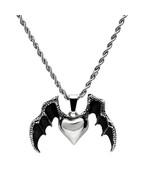 Gothic Devil Bat Wings Heart Shaped Pendant Stainless Steel Rope Necklace 20" - $64.68