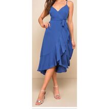 Lulus Manhattan Moment Blue Ruffled Midi Wrap Dress Womens Size Small - €21,65 EUR