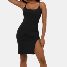 Women&#39;s Sz M, Halara Sexy Black Front Slit Sleeveless Bodycon Corset Look Dress - £19.58 GBP