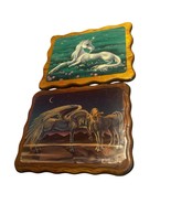 Set Of 2 Vintage  1980s Sue Dawe Unicorn  Lacquered Wood Plaques See Photos - $380.13 MXN