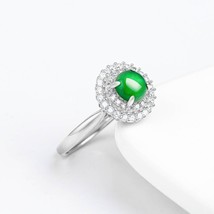 Genuine A Grade Green Jadeite S925 CZ Ring, Burma Jade Zircon Ring Finger - £51.47 GBP