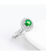 Genuine A Grade Green Jadeite S925 CZ Ring, Burma Jade Zircon Ring Finger - $64.00