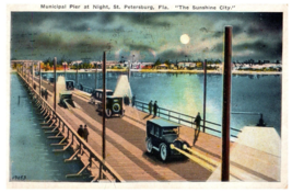 Municipal Pier at Night St Petersburg Florida Postcard Posted 1932 - £6.97 GBP