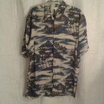 Pierre Cardin vintage M Hawaiian shirt Tiki Huts Pineapples Boats Palm T... - £19.61 GBP