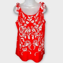 CABI Tangerine &amp; White Floral Print Sleeveless Tie Straps Tank Top Light... - $22.00