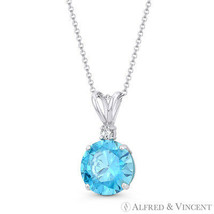 Round Cut Simulated Blue Topaz &amp; Clear Cubic Zirconia CZ 14k White Gold Pendant - £56.15 GBP+