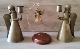 Vintage Copper Brass Christmas Angels Candle Holders 3pc Mexico 6.5&#39;&#39; Decoration - £48.34 GBP
