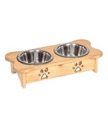 Small DOG BONE WOOD FEEDER Dog Puppy Handmade Elevated 2QT Paw Print Bow... - $1,631.58 MXN