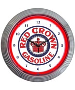 Red Crown Gasoline Neon Clock 15&quot;x15&quot; - £67.64 GBP