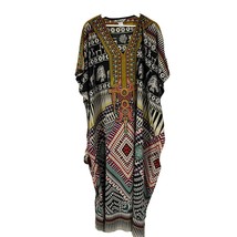 Winlar Kaftan Caftan One Size Tribal Aztec Animal Print V Neck Maxi Dress Rare - $26.13