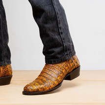 Marco Di Milano Genuine Caiman Belly Skin Cowboy Boot phoenix Mustard Brown image 7