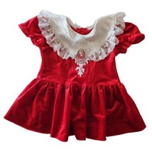 Vtg Jo Lene Christmas Dress Toddler Girls 3T Lace Collar Red Velvet Made In USA - £16.88 GBP