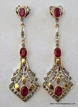 Victorian diamond ruby 14k gold silver earrings Indian - £701.96 GBP