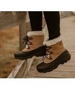 NWT Sorel Women&#39;s Size 8 Insulated Snow Angel Ankle Boots Black Beige La... - $150.44 CAD