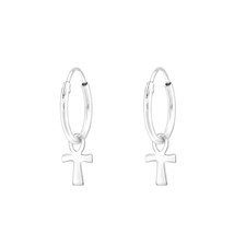 Hanging Cross 925 Silver Hoop Earrings - £12.69 GBP