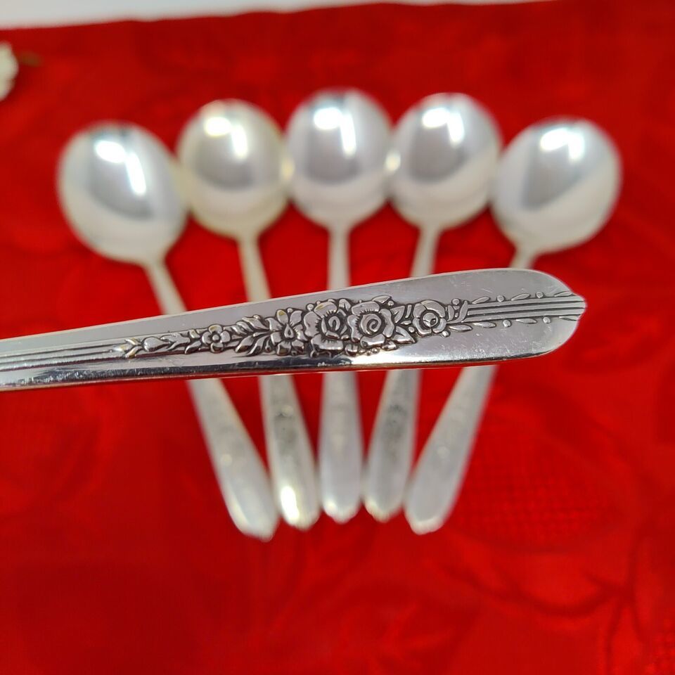6 Cream Soup Spoons 1939 ROYAL ROSE Oneida Nobility Plate Silverplate 6 ... - $19.98