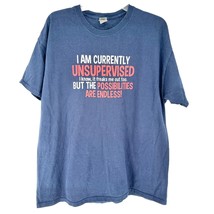 I Am Currently Unsupervised T-Shirt XL Blue w Red White Lettering Gildan - $11.88