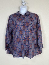 Catherines Womens Plus Size 3XWP Blue/Red Mosaic Button Up Shirt Long Sleeve - £14.09 GBP