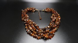Vintage Multistrand Amber Colored Necklace 15&quot;-17.5&quot; - £42.88 GBP