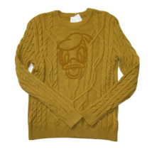 NWT Disney Parks Donald Duck Pullover in Goldenrod Cable Knit Sweater L - £47.42 GBP