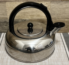 Copco Kettle Whistling Tea Pot Stainless Steel Lid 2.5 Qt Low Profile ~ Vintage! - £13.91 GBP