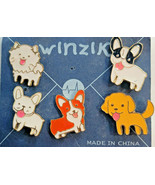 Winzik Puppy Dogs Fashion Brooch Tac-Pins Enameled Gold-Tone Set of 5 - £15.97 GBP