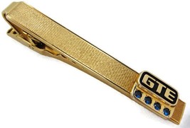 10K Gold Emblem &quot;GTE&quot; 12K GF Gold Tie Clip Blue Stones Vintage Men&#39;s Acc... - £97.02 GBP