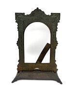 Antique Frame Engraved Brass Metal Mirror Photo Table 2 Pc Stand Etched ... - $63.25 CAD