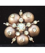 Atomic Starburst Brooch Pin Clear Rhinestones Gold Tone Jewelry Vintage - £19.46 GBP