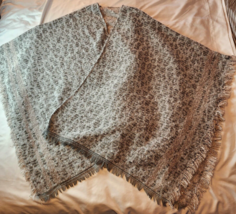 Soft Leopard Spot Large Shawl Wrap 52&quot; x 34&quot; Fringed Sequins Grey White Brown - £26.81 GBP