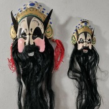 Vtg Chinese Opera Clay Ceramic Mask Bearded Small And Medium Set of Two - £10.52 GBP