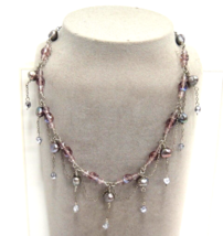 Lavender Purple Beaded Choker Necklace with Iridescent Dangles 14&quot; Handmade - £5.16 GBP