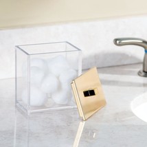 Plastic Square Apothecary Jar Storage Organizer Holder - Clear/Gold - £29.75 GBP