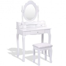 Vanity Table Set with Cushioned Stool with 360?° Rotating Oval Mirror and T - £155.13 GBP