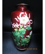 Kiku Chrysssanthemum Shippo Cloisonne c1930 Ginbari red vase 8&quot; - $406.20 CAD