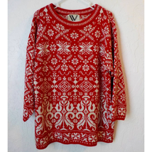 Vtg Venezia Vitale Red White Nordic Sweater Women 14/16 Pullover Acrylic... - £15.76 GBP